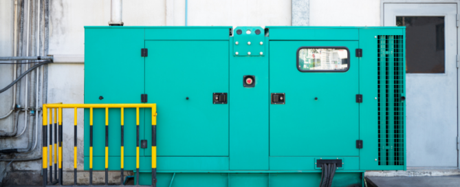 Commercial backup generator installed outside a facility, highlighting the importance of preventative maintenance to help prevent generator failure.